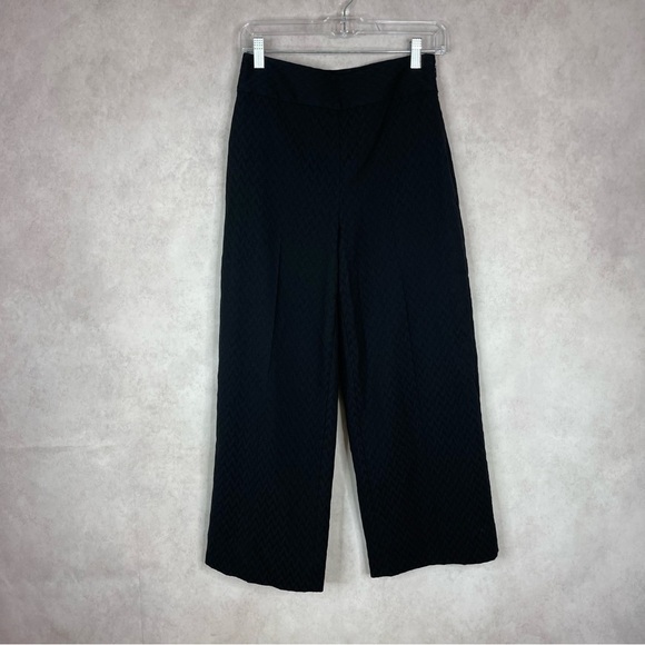 Rebecca Taylor Black Jacquard Crop Wool Wide Leg Pants Women's Size 2 - Picture 1 of 8